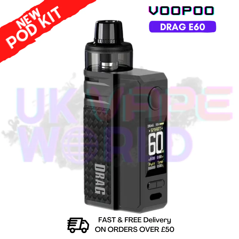 Black Voopoo Drag E60 pod Kit + Free Nicsalt