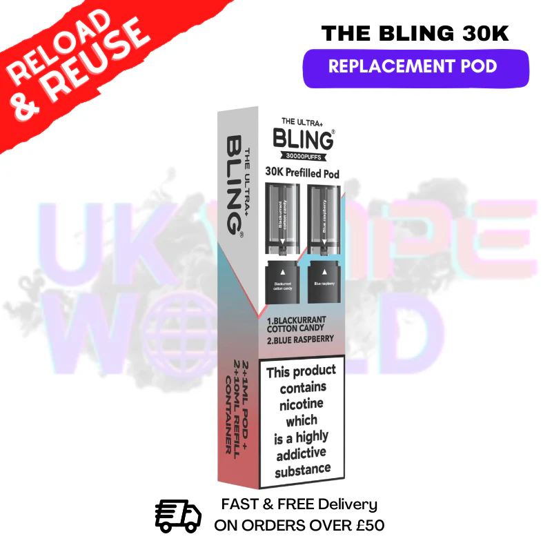 Blackcurrant Cotton Candy Bling 30k REFIL PACK Ultra Plus Pods - £6.99