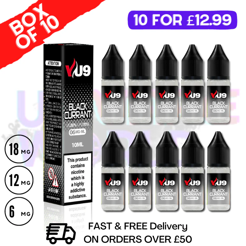 Blackcurrant VU9 E-Liquid Juice 10ml Nic Eliquid - 10 x 10ML BUNDLE