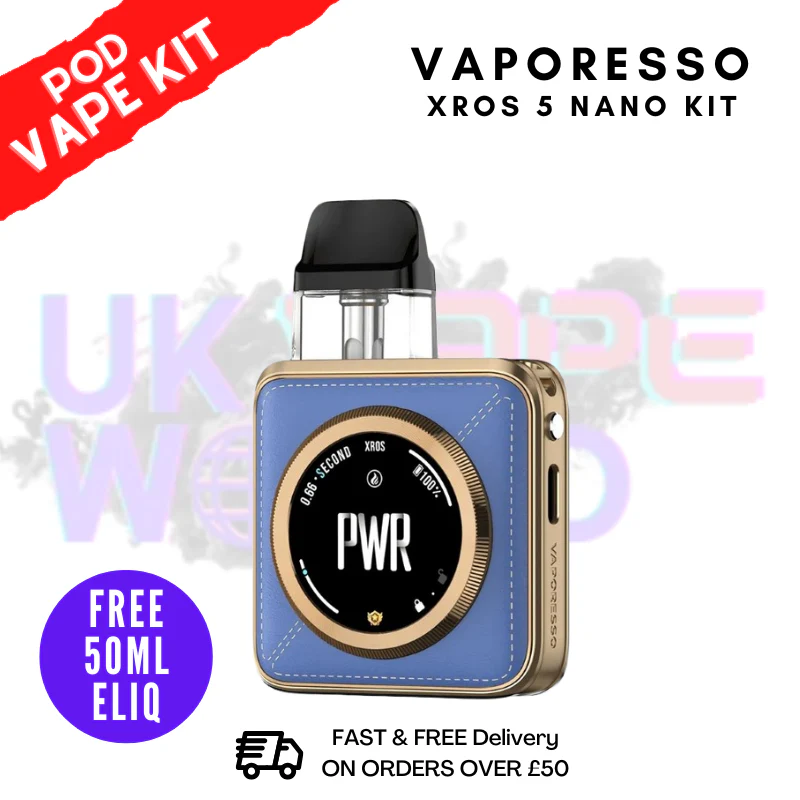 Blue Leatherette Vaporesso Xros 5 NANO Pod Kit + 50mL Eliquid