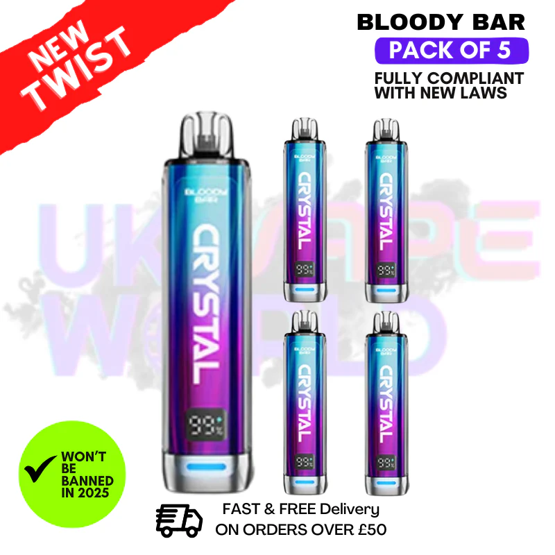 Blue Razz Cherry Bloody Bar Crystal 10K Puff Pack Of 5