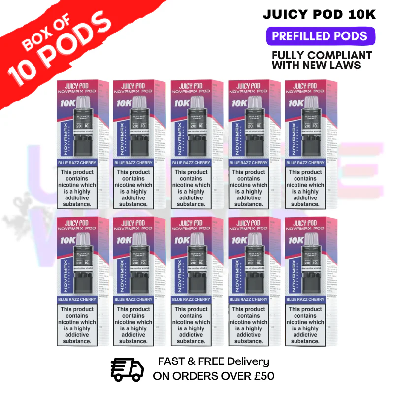 Blue Razz Cherry Juicy Pod 10K Prefilled Pods Box Of 10