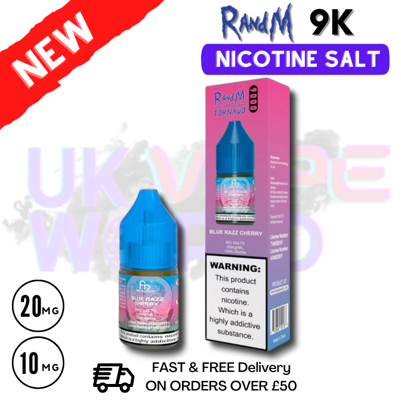 Blue Razz Cherry RandM Tornado 9000 Nic Salt 10ml eLiquid - £1.99