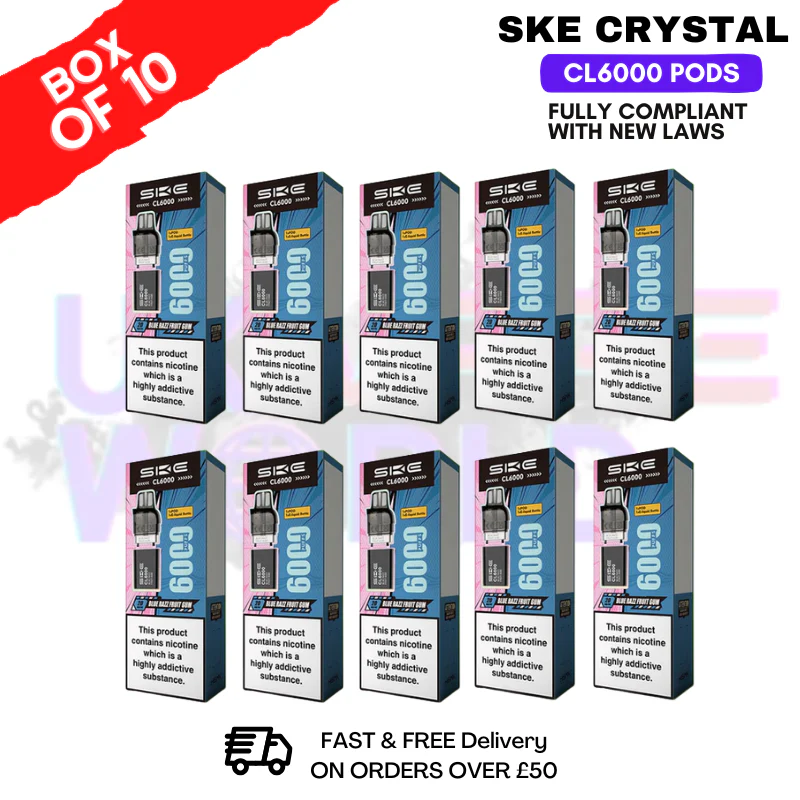 Blue Razz Fruit Gum SKE Crystal CL6000 Prefilled Pod Box Of 10