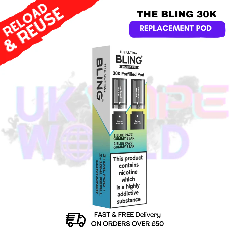 Blue Razz Gummy Bear Bling 30k REFIL PACK Ultra Plus Pods - £6.99