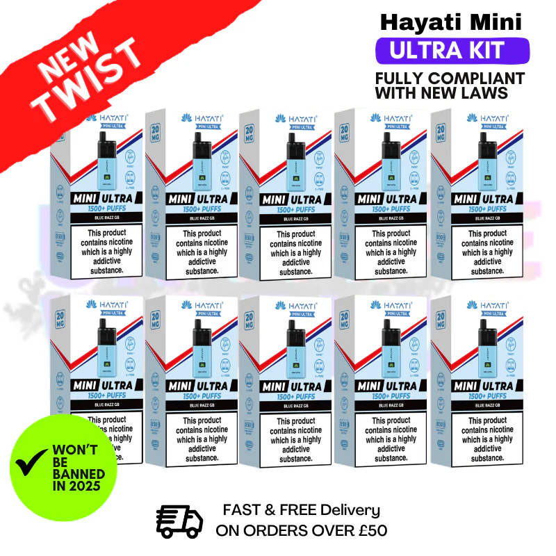 Blue Razz Gummy Bear Hayati Mini Ultra 1500 Box Of 10