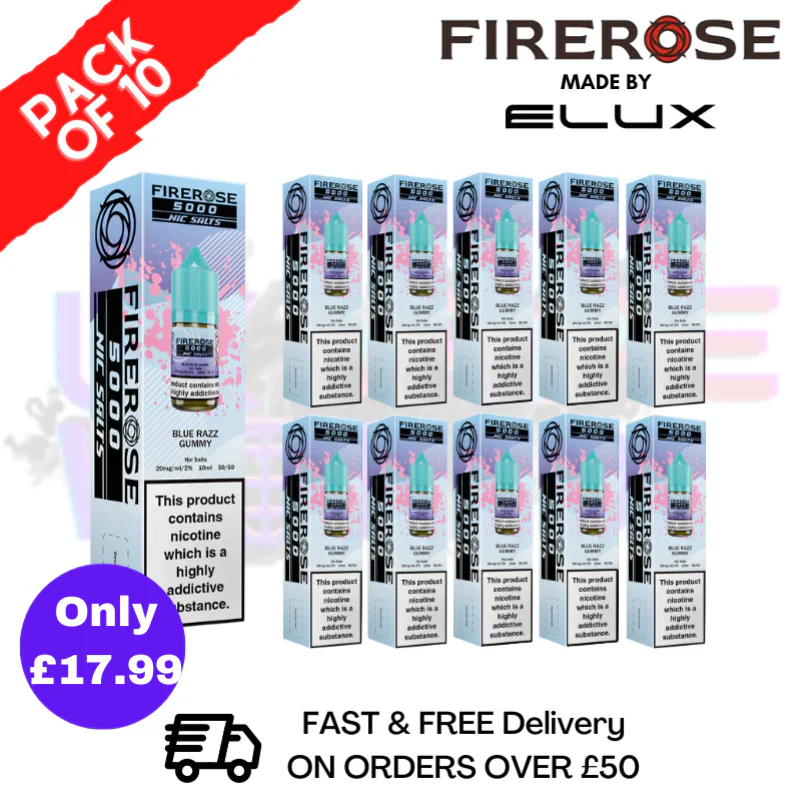 Blue Razz Gummy Firerose 5000 Nic Salt Box Of 10