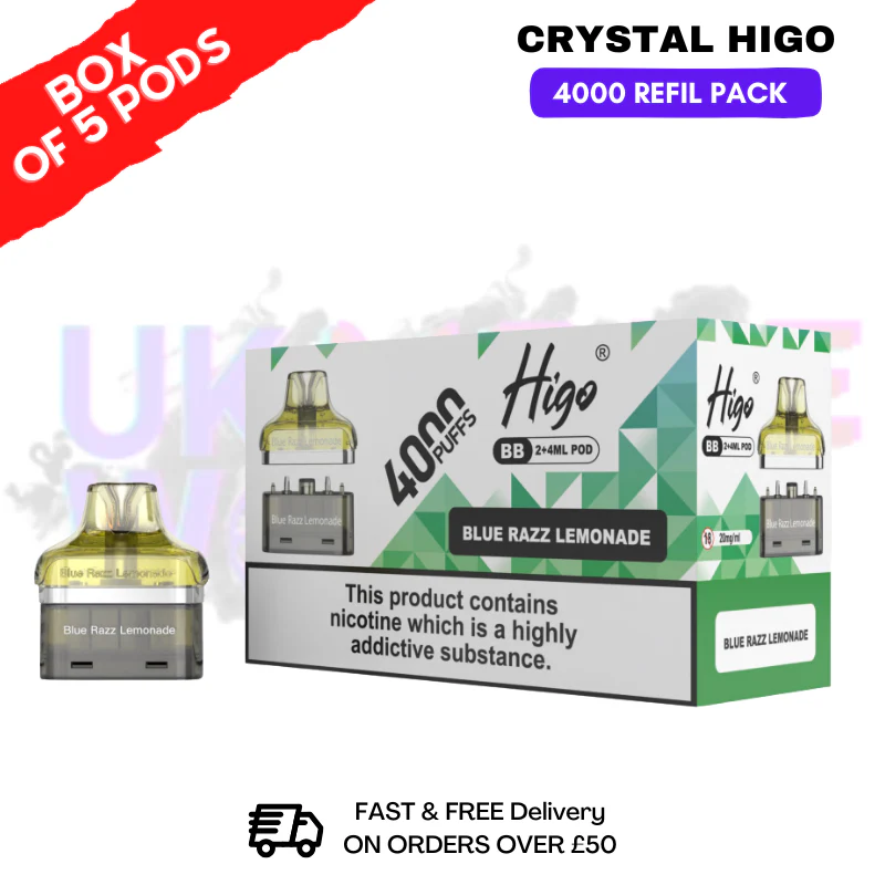 Blue Razz Lemonade Crystal Higo 4000 REFIL Pods BOX OF 5