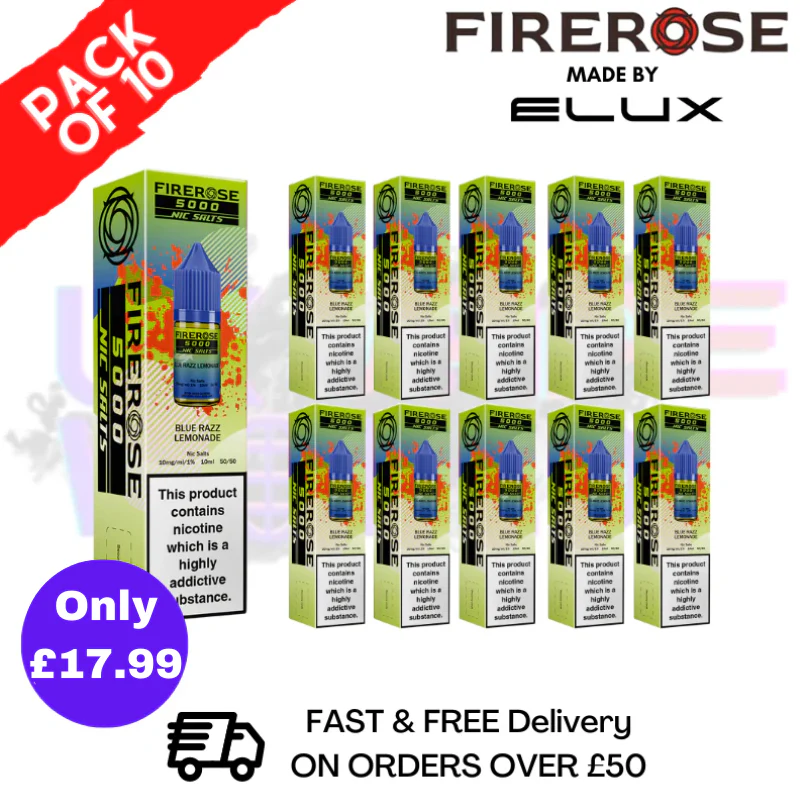 Blue Razz Lemonade Firerose 5000 Nic Salt Box Of 10