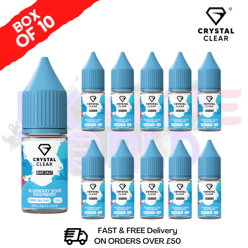 Blue Sour Raspberry Crystal Clear Nic Salt Box Of 10 - Only £17.99
