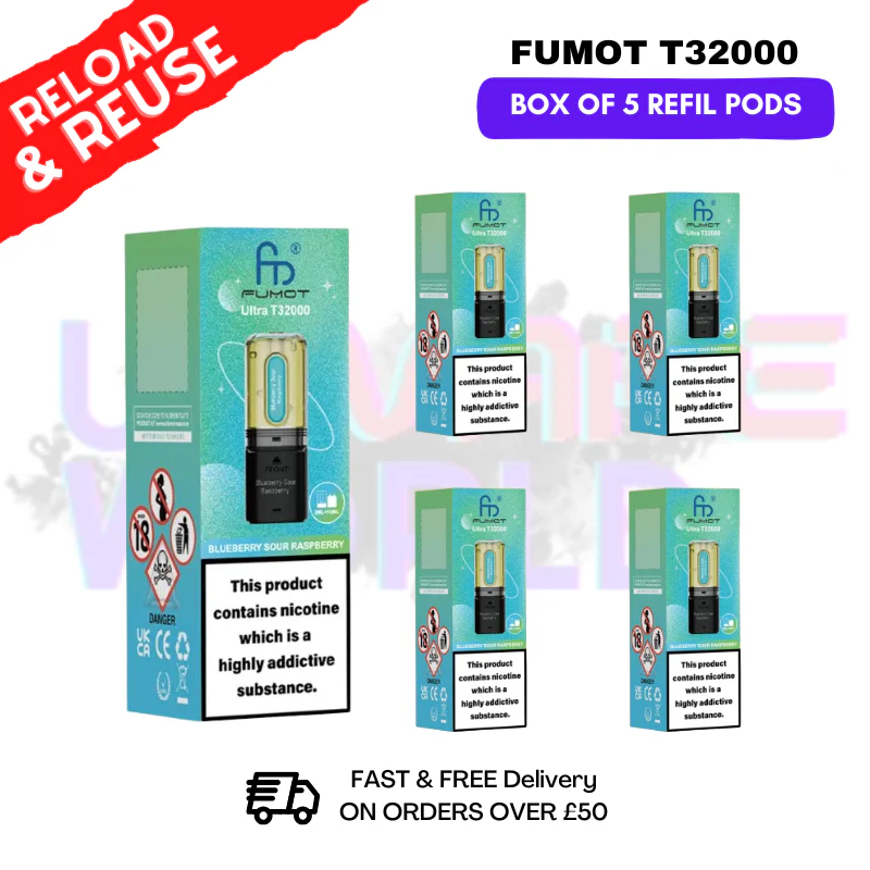 Blue Sour Raspberry Fumot T32000 REPLACEMENT PODS - BOX OF 5