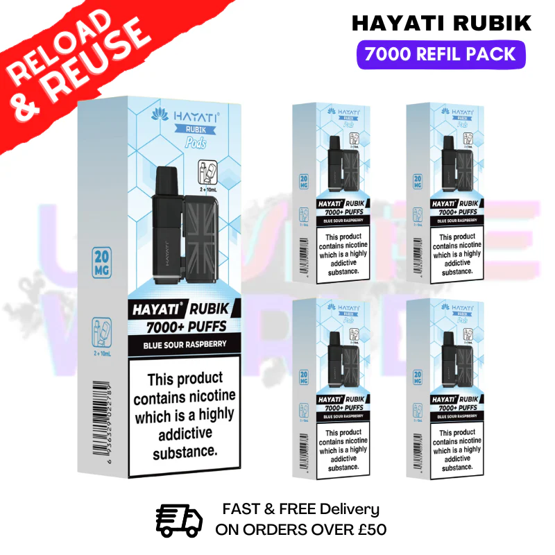 Blue Sour Raspberry Hayati Rubik 7K Replacement Pods Box Of 5
