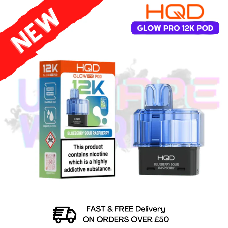 Blue Sour Raspberry HQD Glow Pro 12K Puff Replacement Pods