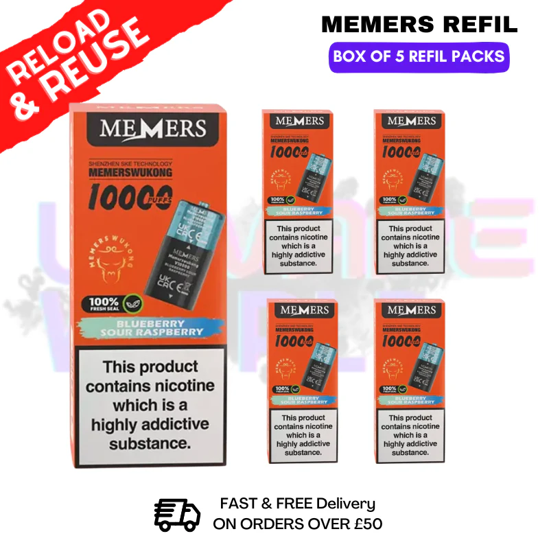 Blue Sour Raspberry Memers V10000 Replacement Pods Box of 5