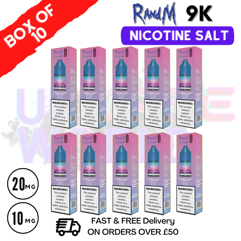 Blueberry Cherry Cranberry RandM 9000 Tornado Nic Salt Pack of 10