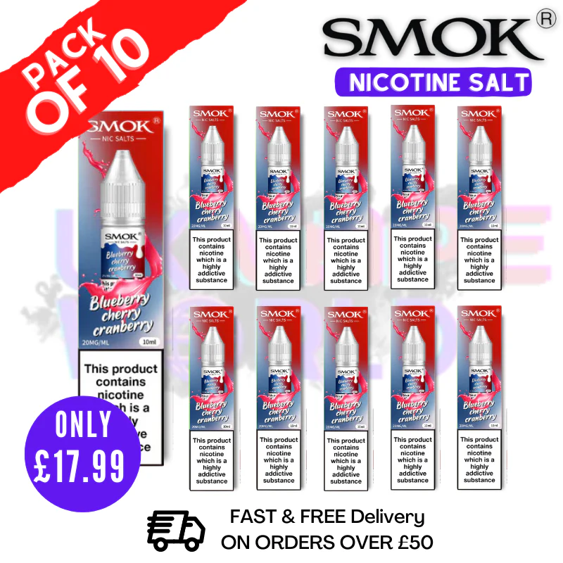 Blueberry Cherry Cranberry Smok Nic Salt E Liquid BOX OF 10