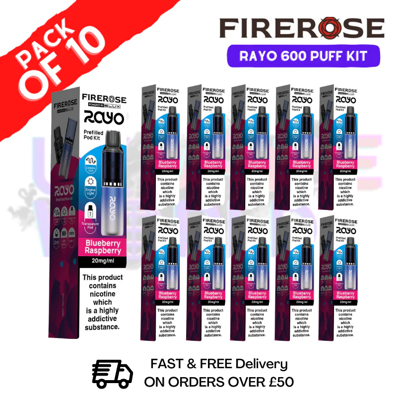 Blueberry Raspberry Firerose 600 Puff Vape Kits Box of 10