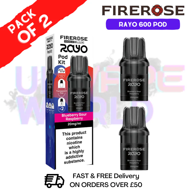 Blue Sour Rasp Firerose Rayo 600 Replacement Pods Pack Of 2