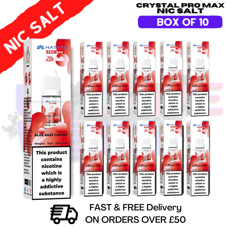 Blue Razz Cherry Hayati Crystal Bar Pro Max Box Of 10 Nic Salts
