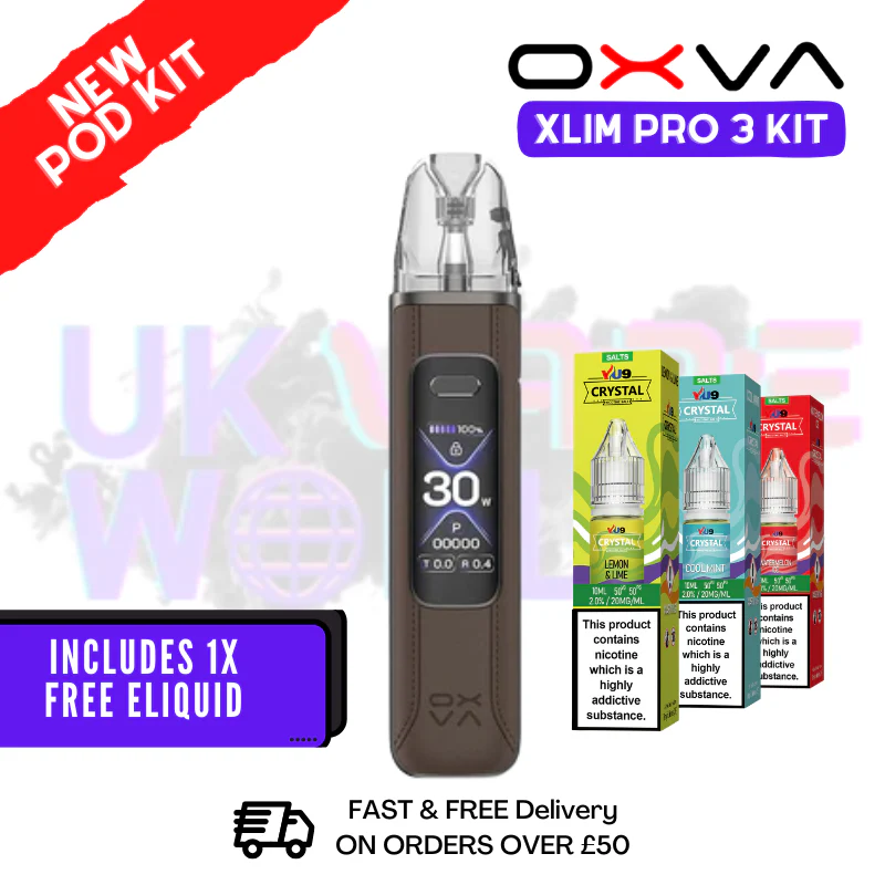 Brown Leather Oxva Xlim Pro 3 Pod Kit + Free Nic Salt
