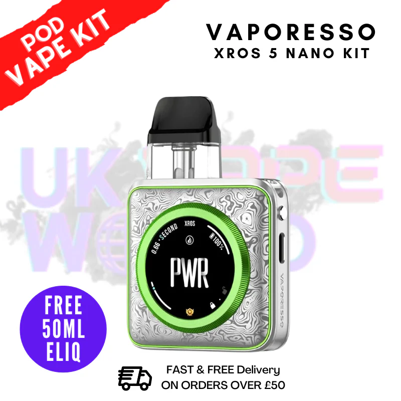 Damascus Silver Vaporesso Xros 5 NANO Pod Kit + 50mL Eliquid