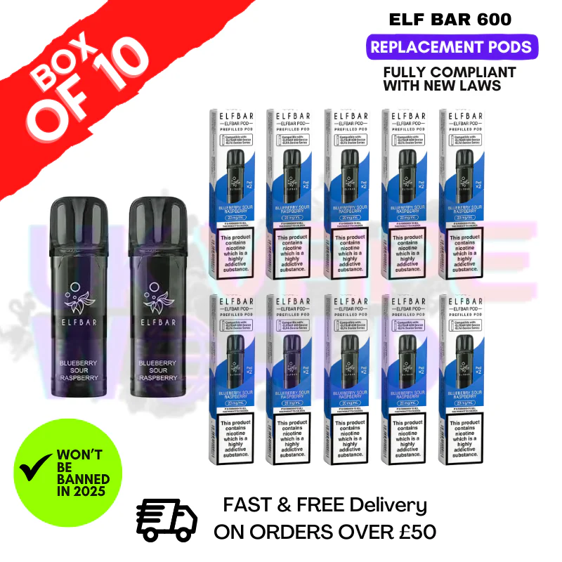 Elf Bar 600 Puff Blueberry Sour Raspberry Replacement Pods Box of 10