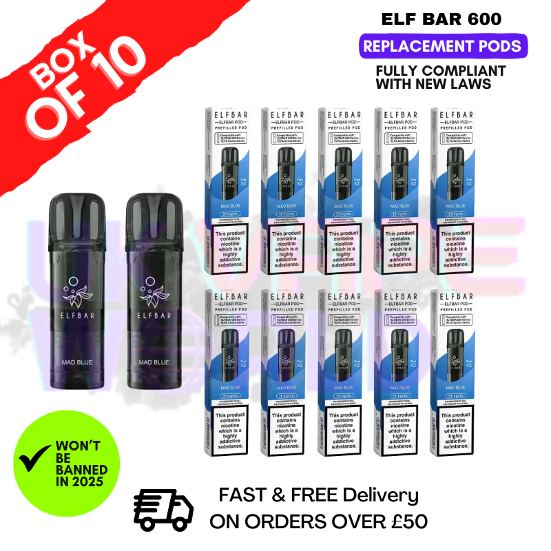 Elf Bar 600 Puff Mad Blue Replacement Pods Box of 10