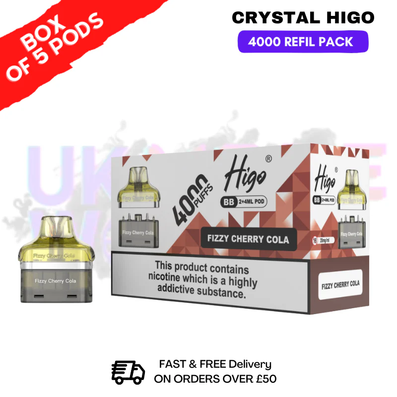 Fizzy Cherry Cola Crystal Higo 4000 REFIL Pods BOX OF 5