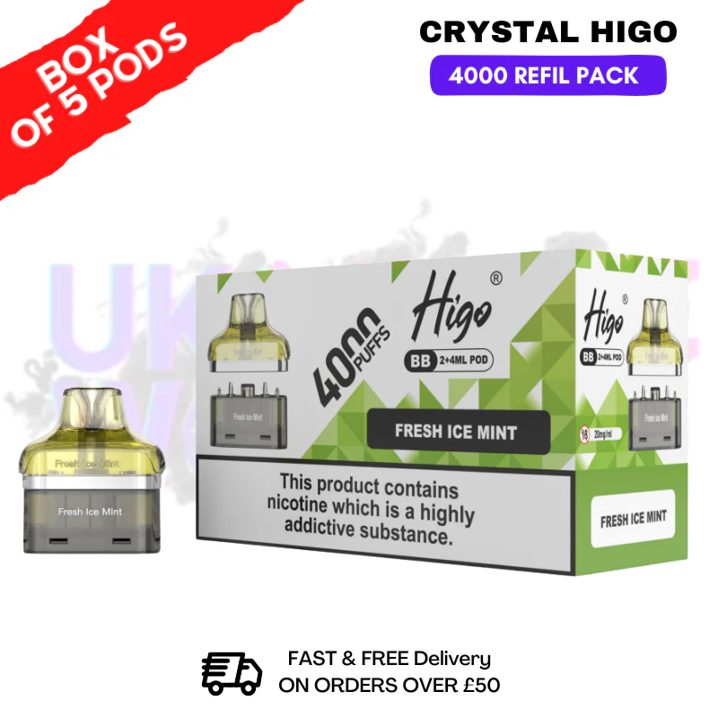 Fresh ICE Mint Crystal Higo 4000 REFIL Pods BOX OF 5