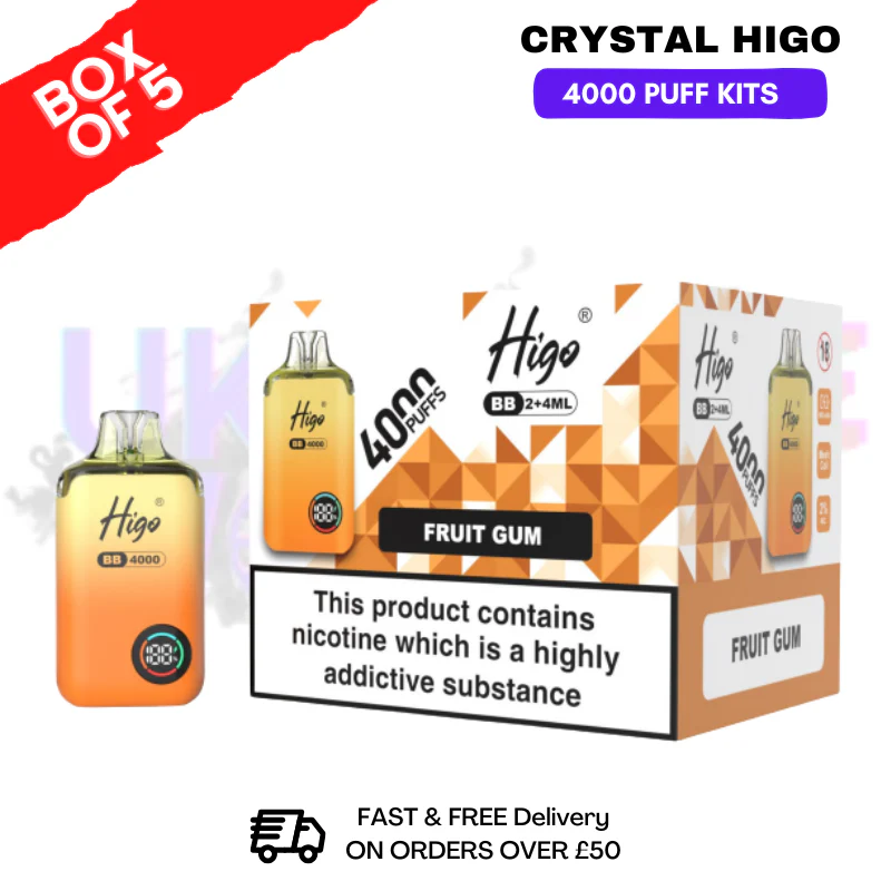 Fruit Gum Crystal Higo 4000 Pod Kits Box Of 5
