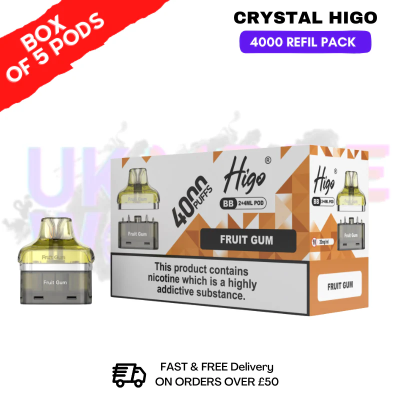 Fruit Gum Crystal Higo 4000 REFIL Pods BOX OF 5