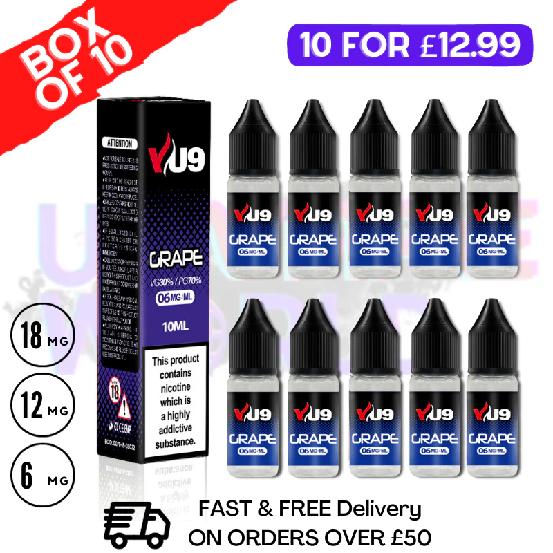Grape VU9 E-Liquid Juice 10ml Nic Eliquid - 10 x 10ML BUNDLE