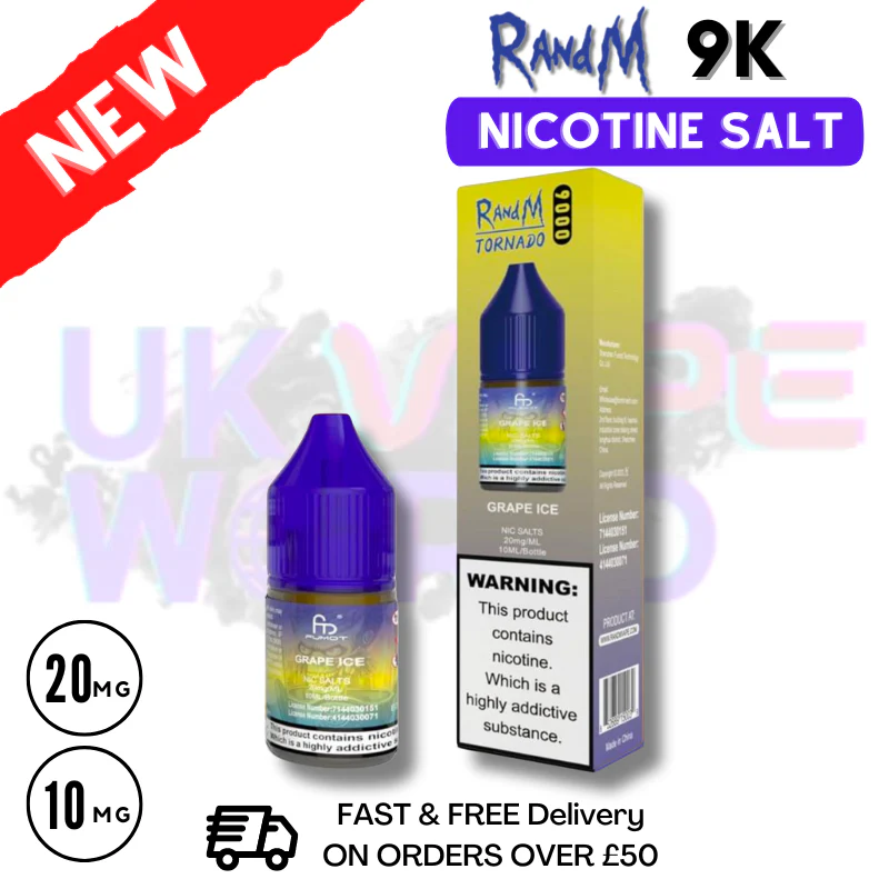 Grape ICE RandM Tornado 9000 Nic Salt 10ml eLiquid - £1.99