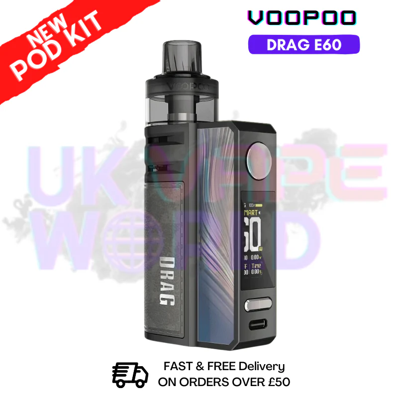 Gray Metal Voopoo Drag E60 Pod Kit + Free Nicsalt