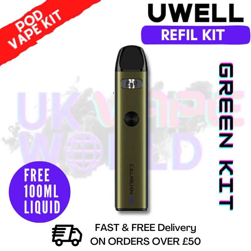 Green Uwell Caliburn A2 Pod Kit + Free 100ML E Liquid