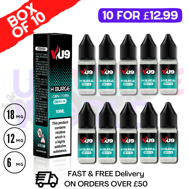 H Burge VU9 E-Liquid Juice 10ml Nic Eliquid - 10 x 10ML BUNDLE