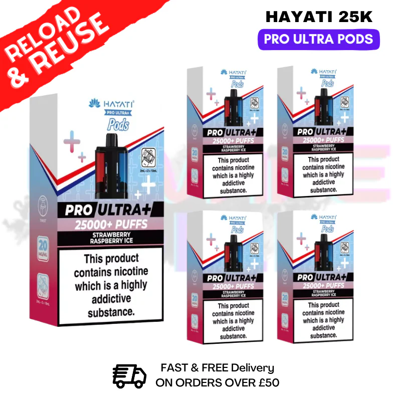 Hayati 25K Strawberry Raspberry Ice Replacement Pods Box Of 5