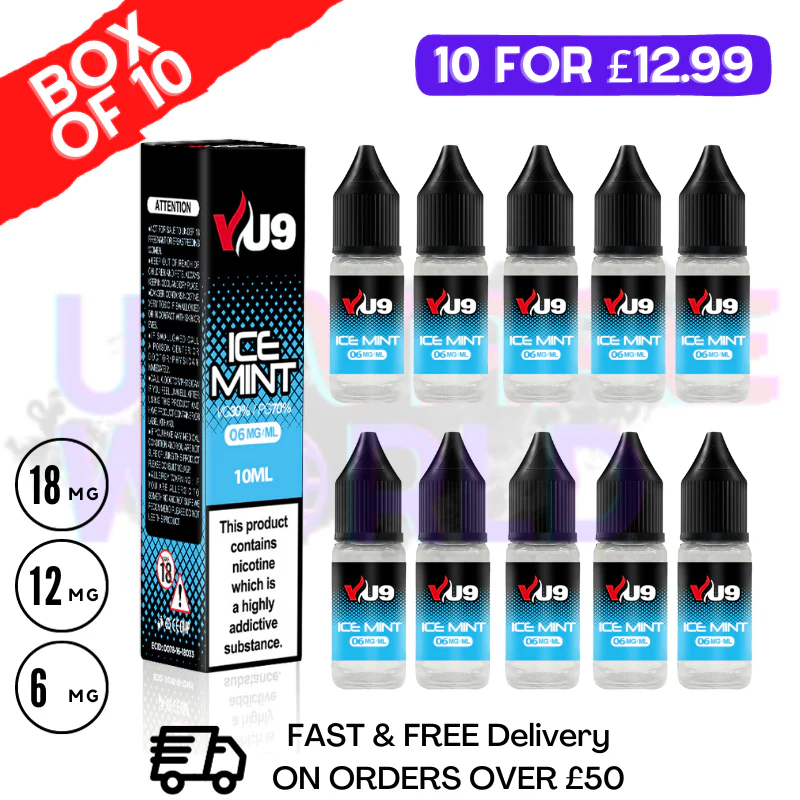 Ice Mint VU9 E-Liquid Juice 10ml Nic Eliquid - 10 x 10ML Bundle