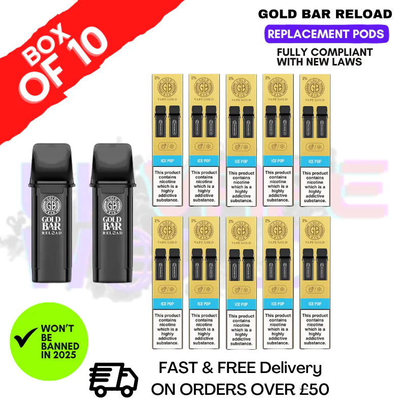 ICE POP Gold Bar Reload Prefilled Pods Box of 10