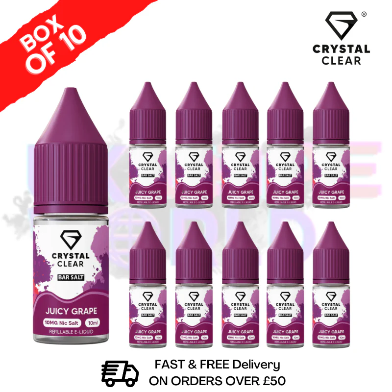 Juicy Grape Crystal Clear Nic Salt Box Of 10 - Only £17.99