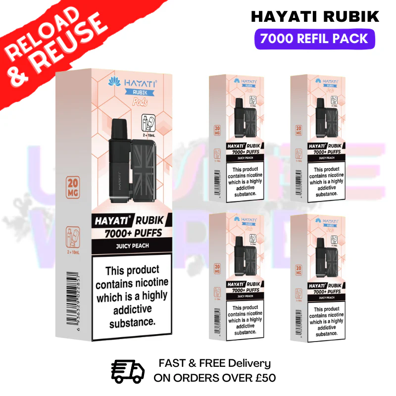 Juicy Peach Hayati Rubik 7K Replacement Pods Box Of 5