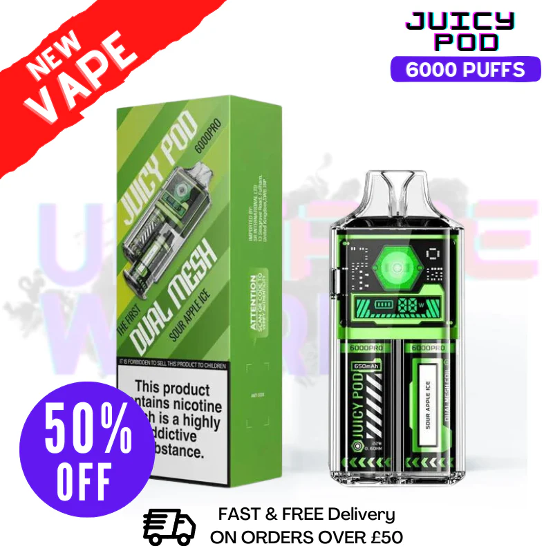 Juicy Pod 6000 Pro Sour Apple Bar - ONLY £6.99