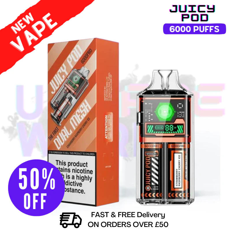 Juicy Pod 6000 Pro Strawberry Raspberry Cherry Ice Kit