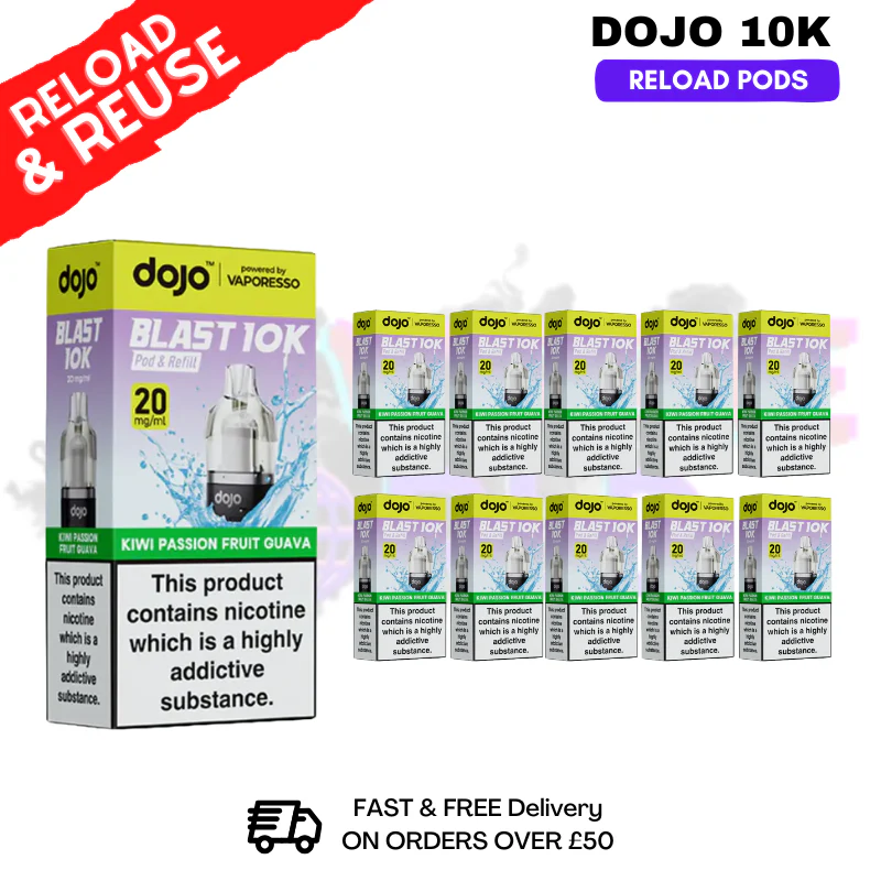 Kiwi Passionfruit Guavva Dojo Blast 10K Replacement Pods Box Of 10