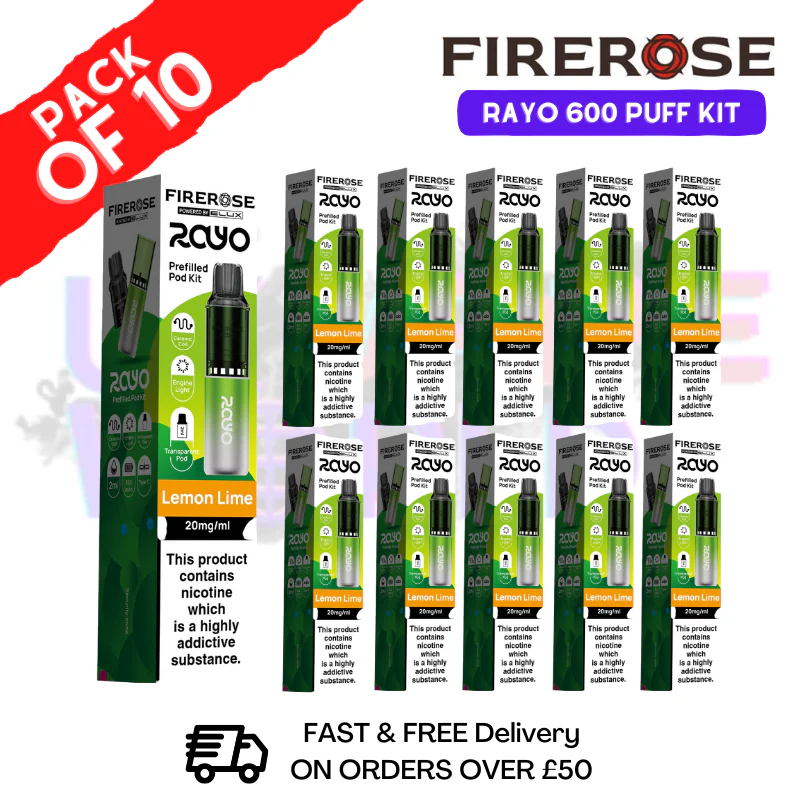 Lemon Lime Firerose 600 Puff Vape Kits Box of 10