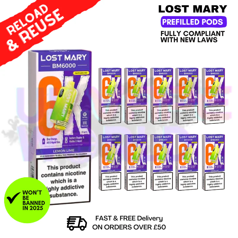 Lemon Lime Lost Mary BM6000 Replacement Pods BOX OF 10