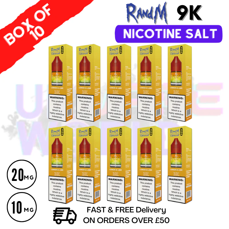 Lemon lime RandM 9000 Tornado Nic Salt Pack / Box of 10 - £16.99