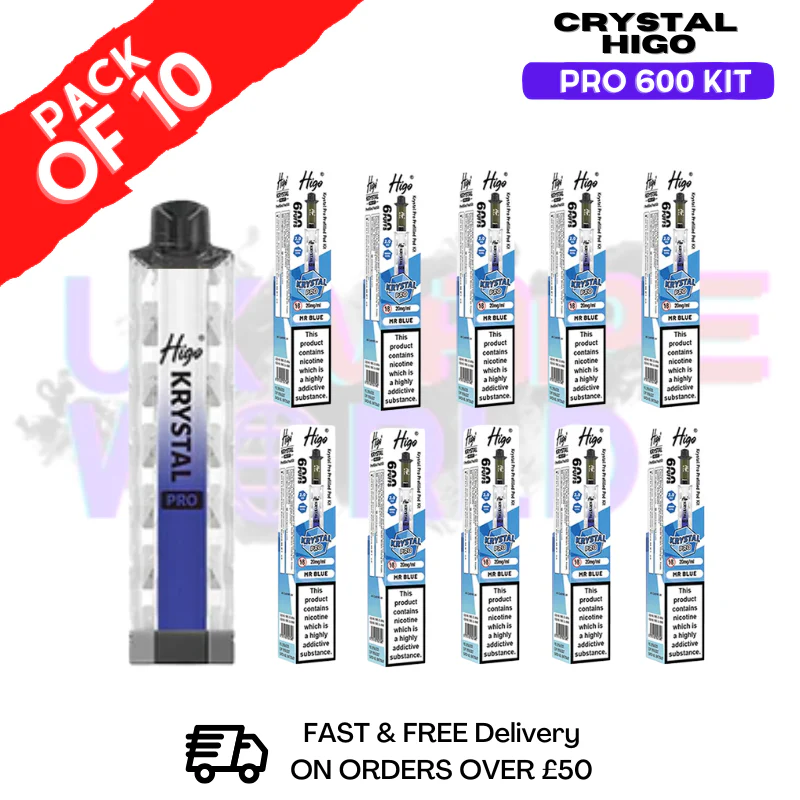 Mr Blue HIGO Crystal Pro 600 Puff Kits Box Of 10