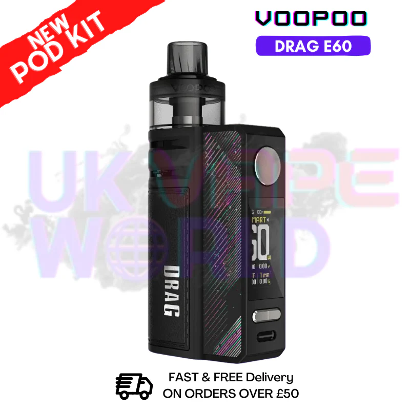 Obsidian Black Voopoo Drag E60 pod Kit + Free Nicsalt