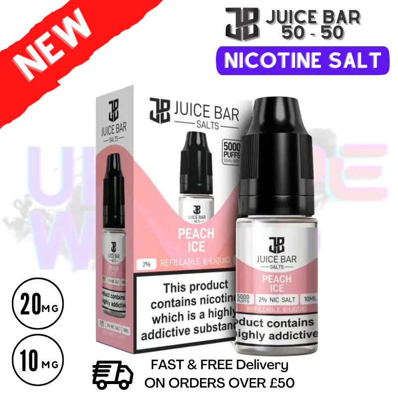 Peach Ice - Juice Bar Nic Salt 10ML eLiquid Only £1.99